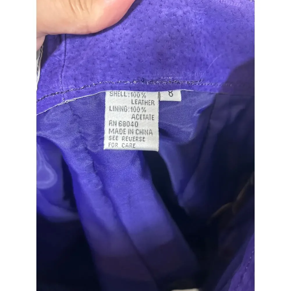 Vintage San Remo Leather Shorts 8 Purple Pleated Long Mom Lined Pebbled Suede